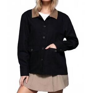 NEW ACTIVE BASIC corduroy collar twill work jacket in black